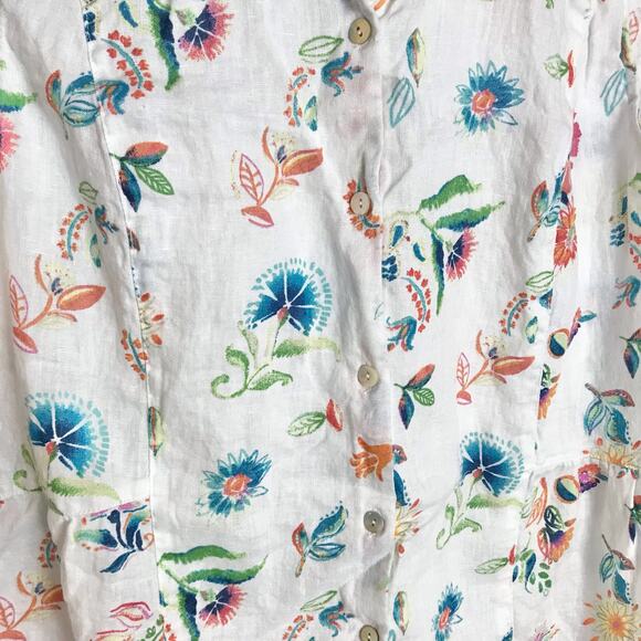 J. Jill Women's MP Petite Medium 100% Linen White Floral Sleeveless Tunic Blouse - Picture 6 of 9